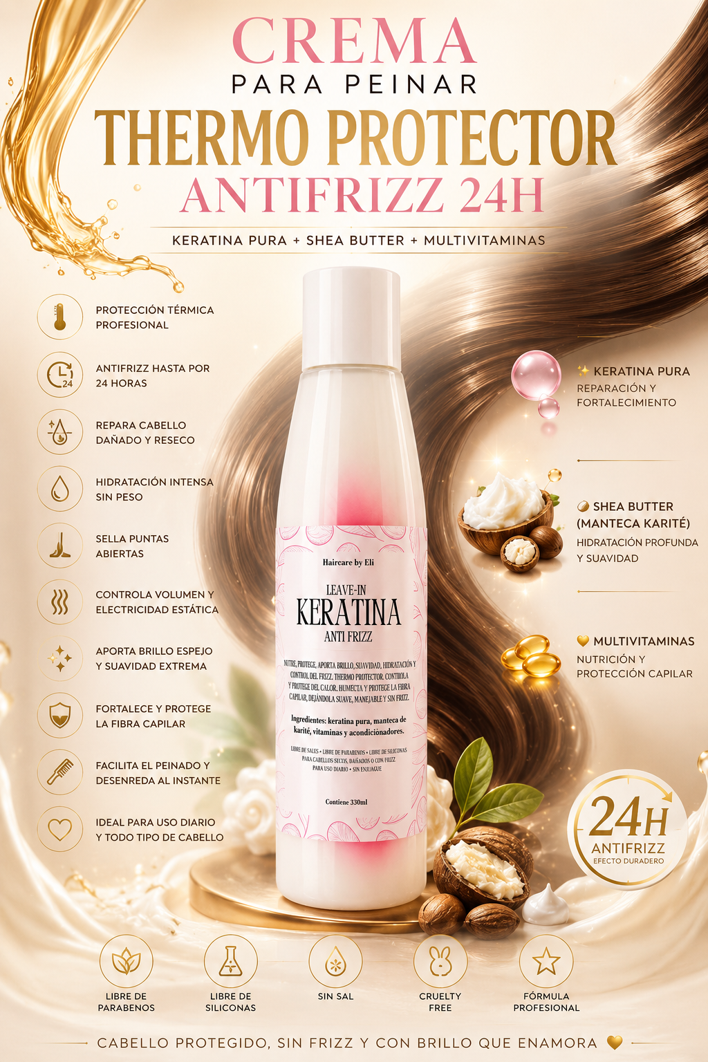 LEAVE IN Antifrizz Crema para peinar- Protector Termico
